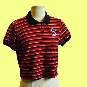 Forever 21 DISNEY Mickey Mouse Striped Cropped Polo Shirt